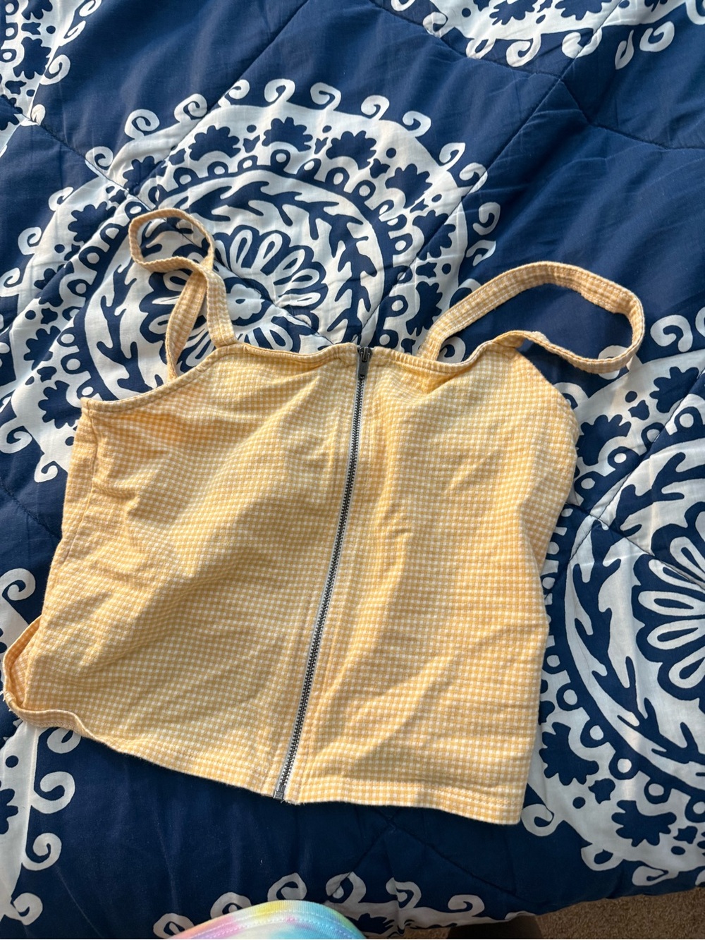 American Eagle Outfitters Yellow Gingham Zip-Front Crop Top